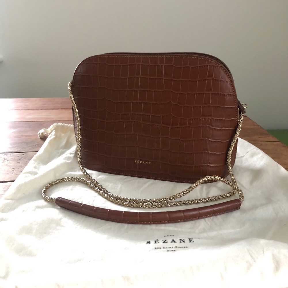 Sezane Victor bag - Camel Crocs Print